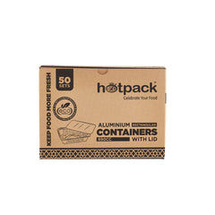 Aluminium Containers with Lid 8389 ( 890 CC ) 210 Mm Length x 140 Mm Width x 38 Mm Height 50 Pieces - Hotpack Oman