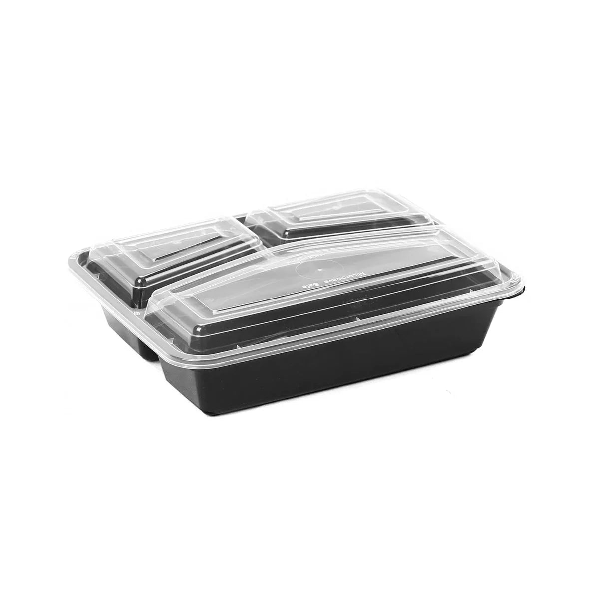 Black Base Rectangular 3 Compartment Microwavable Container