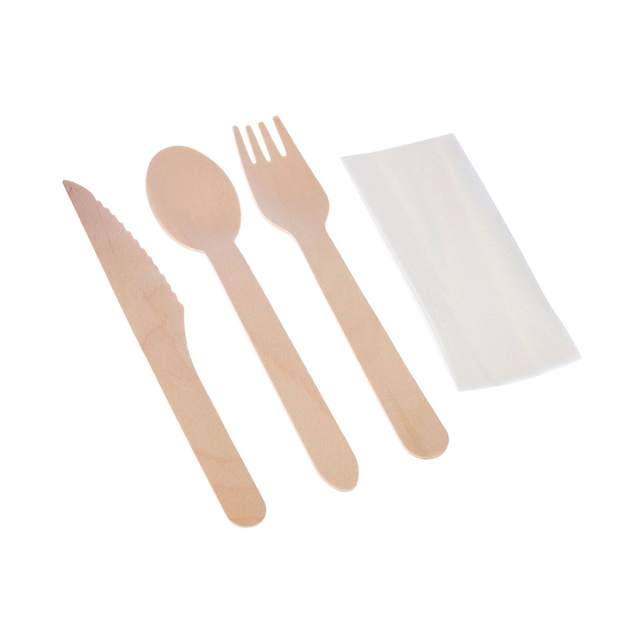 Wooden Cutlery Pack - Spoon, Fork, Knife, Napkin