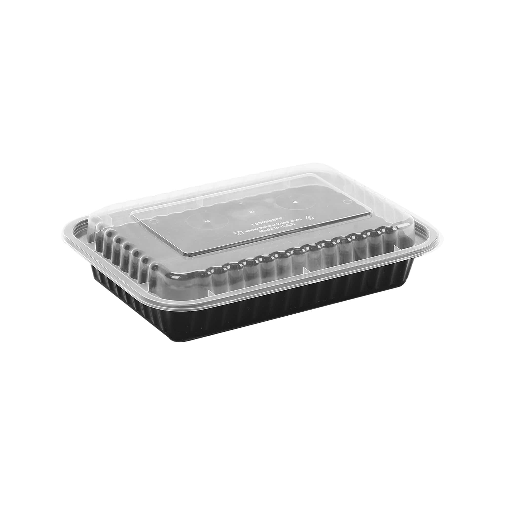 Black Base Rectangular Container 38 Oz With Lids 