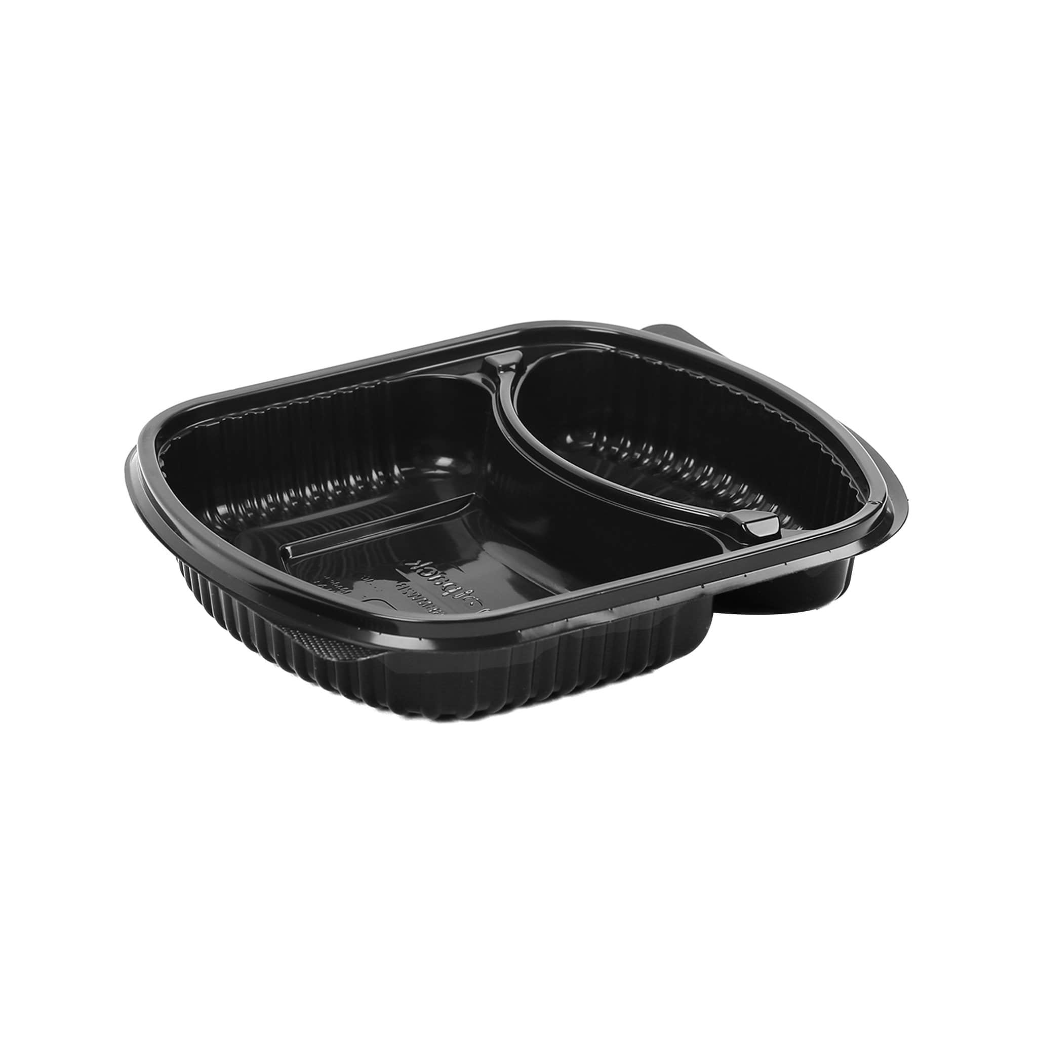 250 Pieces Black Base Rectangular 2-Compartment Container With Lid