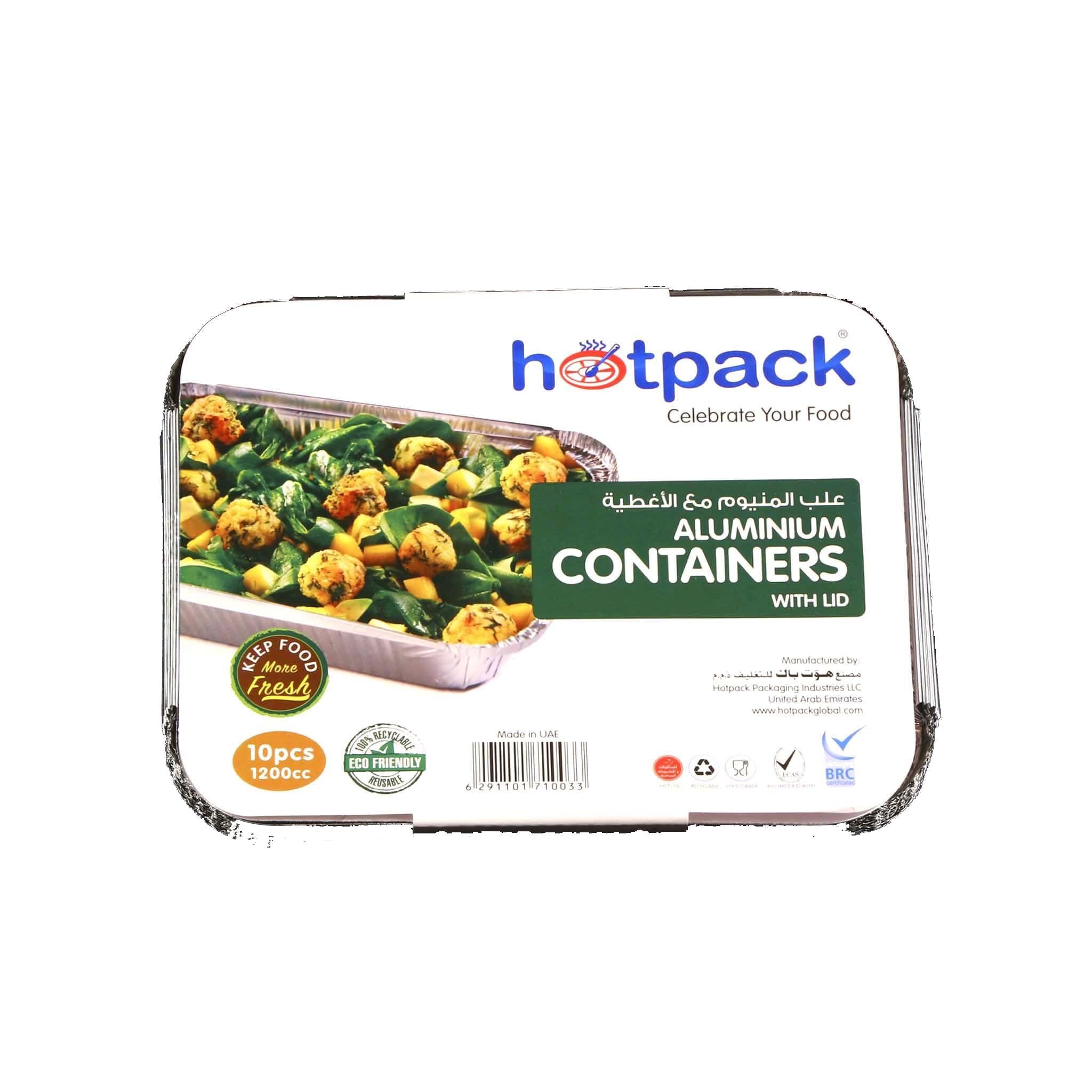 Aluminum Containers with Lid  83120 ( 1200 CC ) 235 Mm Length x 190  Mm Width x 35 Mm Height 10 Pieces - Hotpack Oman