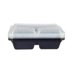 Black Base Rectangular 3-Compartment Container 300 Pieces - Hotpack Oman