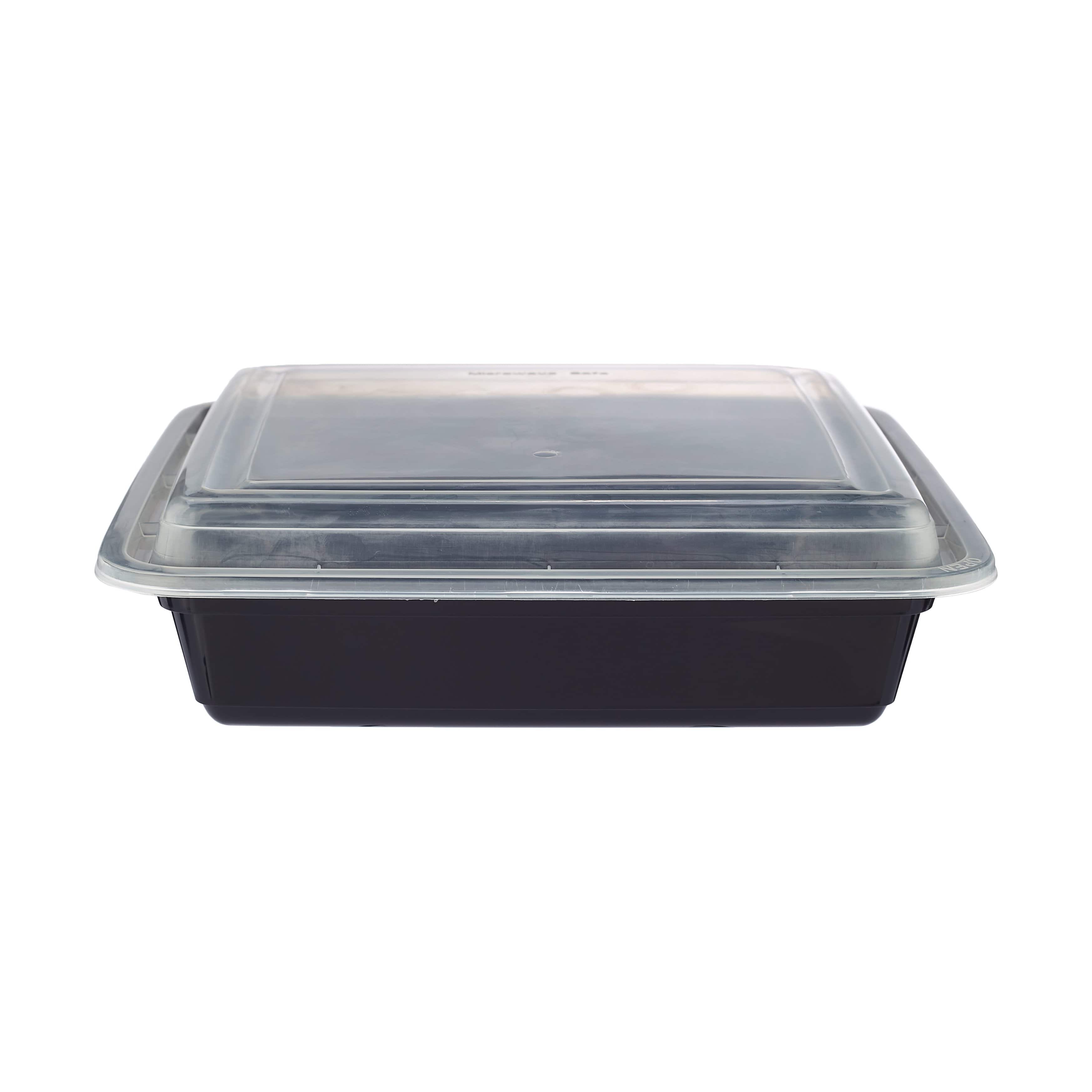 Black Base Rectangular Container 48 Oz With Lids 