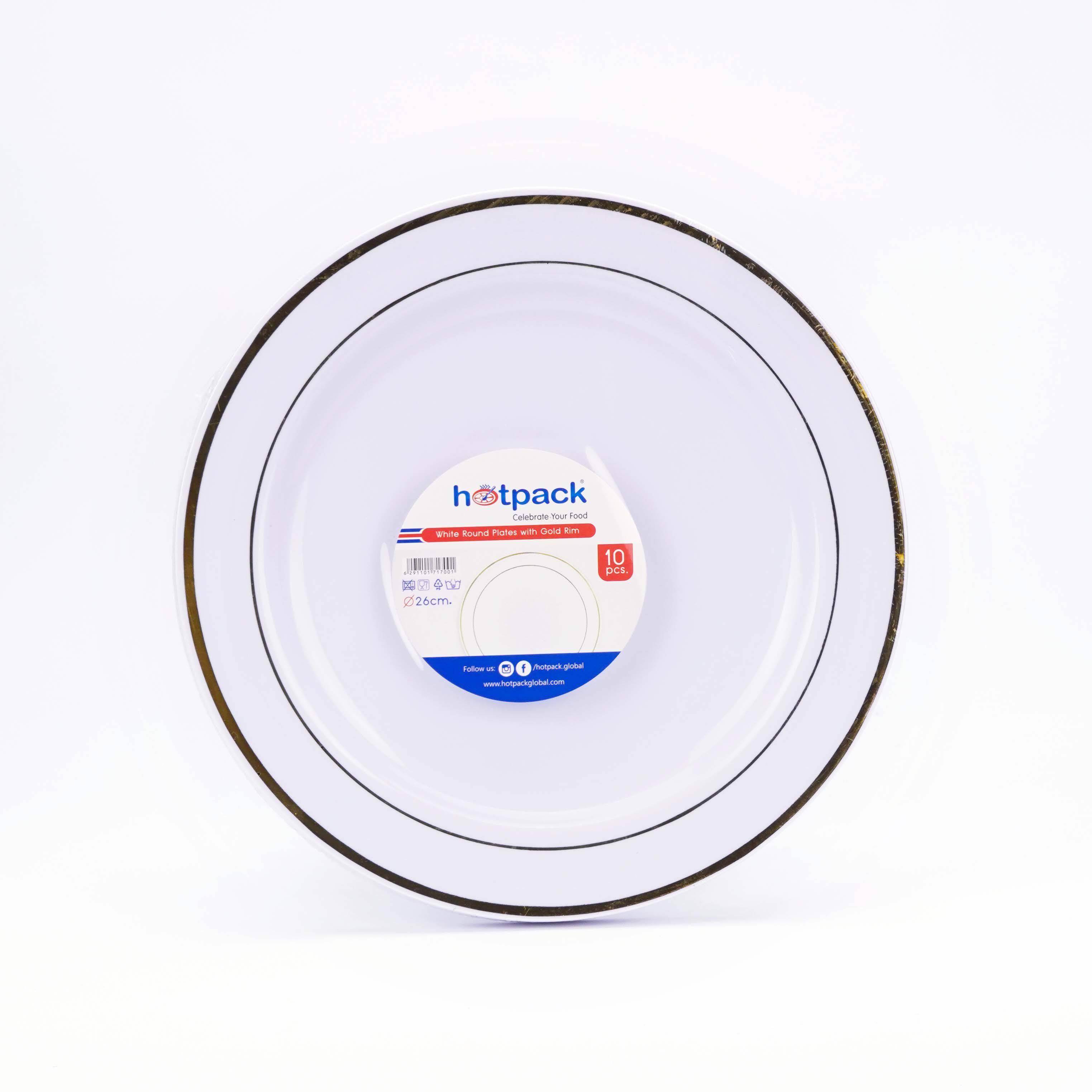 White Round Plate With Gold Rim 10 Pieces - Hotpack Oman