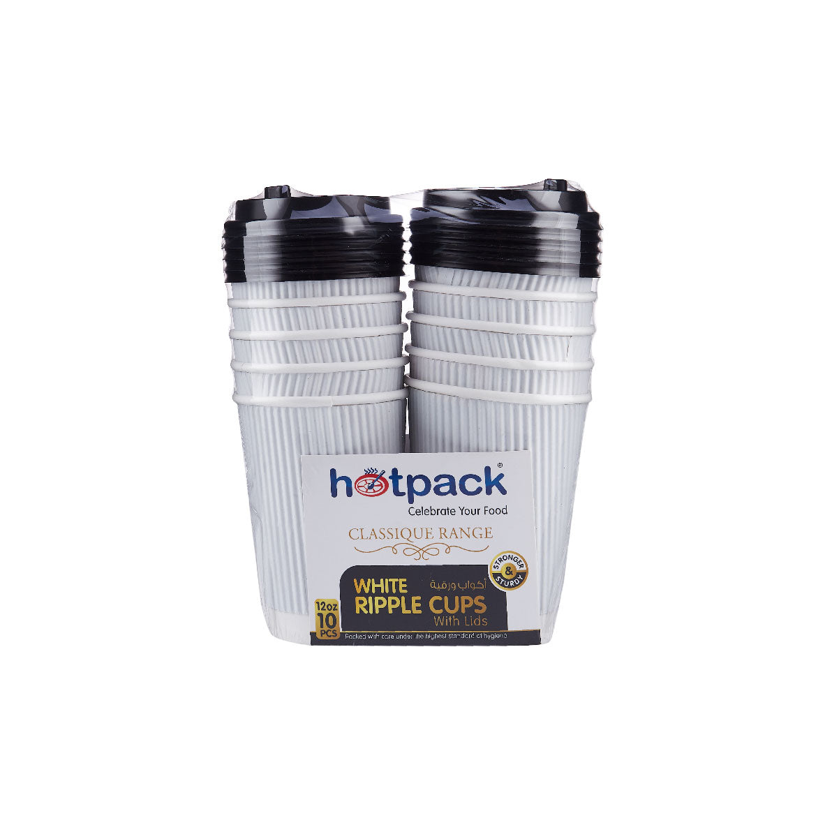 12 Oz White Ripple Paper Cup With Lid 10 Pieces - Hotpack UAE