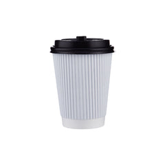 12 Oz White Ripple Paper Cup With Lid 10 Pieces - Hotpack UAE