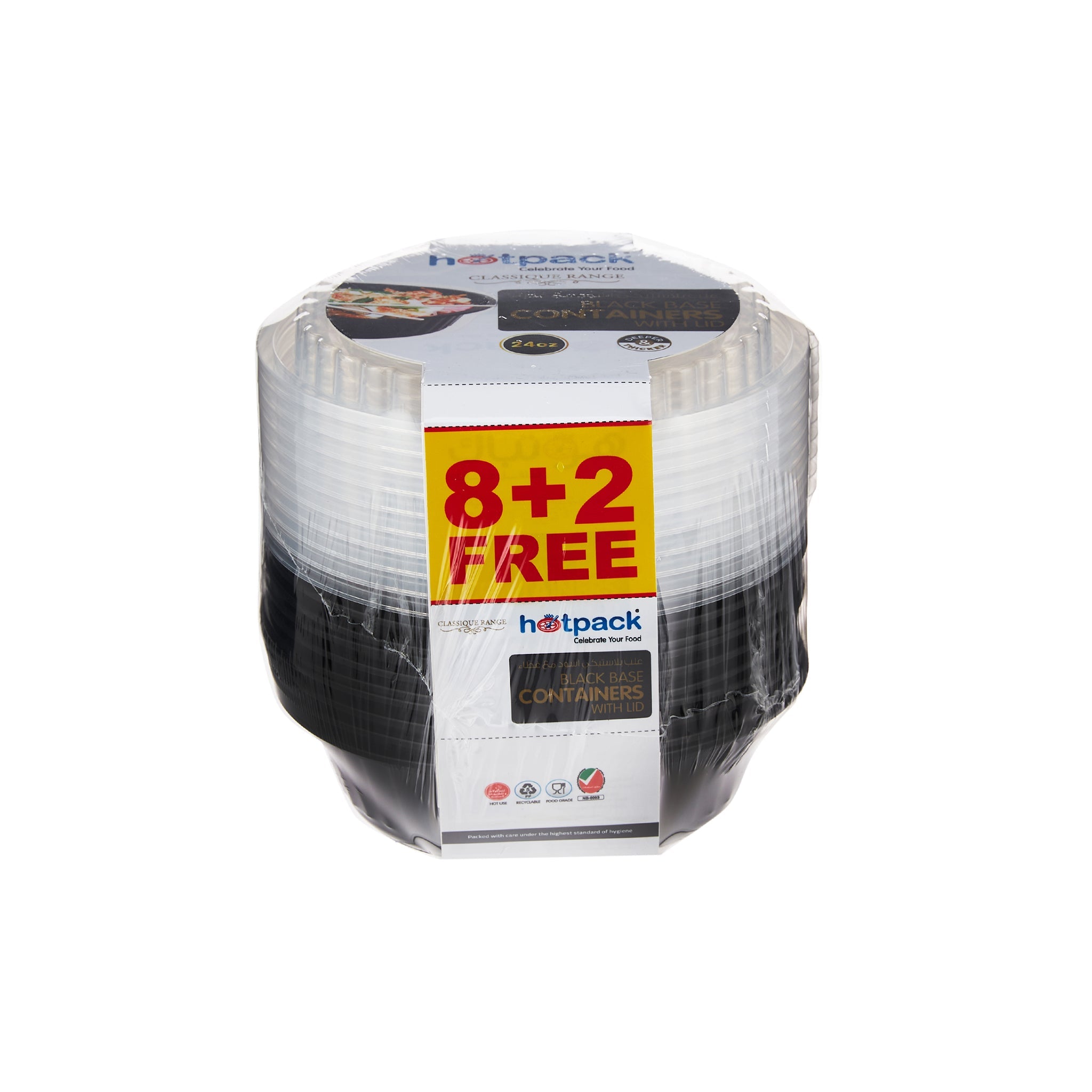 8+2 Offer Black Base Round Container 24 oz - Hotpack Oman