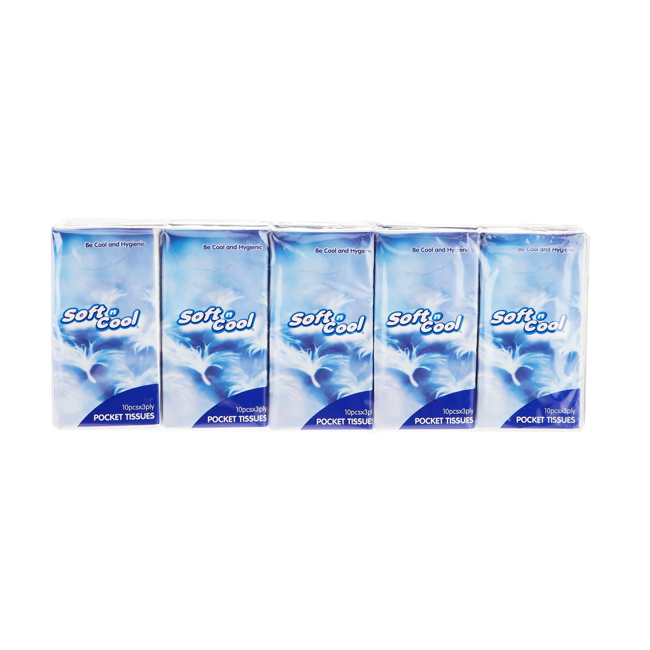 Soft n Cool 3 Ply Pocket Tissue Without Fragrance 10 Packet - Hotpack Oman